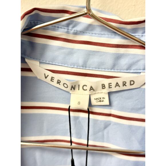 NWOT Veronica Beard Afton Striped Poplin Wrap Midi Shirt Dress Light Blue US 8 - Picture 4 of 5